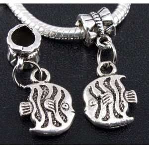 Silver Fish Dangle Charm Bead for Bracelet or Necklace