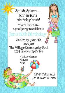 Personalized TEEN POOL PARTY BIRTHDAY Invitations  