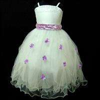  Purples White Christening Bridesmaid Grils Pageant Dress SIZE 5 6T