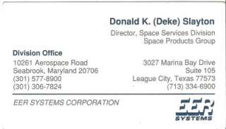 DEKE SLAYTON PERSONAL BUSINESS CARD NASA ASTP APOLLO SOYUZ MERCURY 