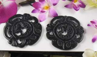 double side carved black onyx pendant /75mm  