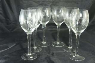 VINTAGE RED/WHITE WINE CLEAR GOBLETS GLASSES GRAPES LEAVES ETCHED SET 
