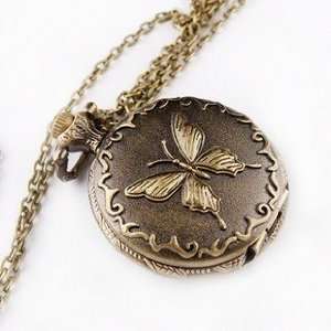  Charm Lady Retro Large Pocket Watch Necklace Carved 