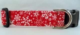 Awesome Christmas White Snowflakes on Red Dog Collar  