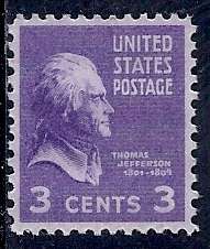 807 3 CENT THOMAS JEFFERSON MNH OG  