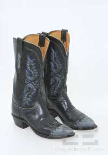Lucchese Black & Blue Leather Western Boots Size 8B  