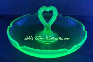 Green Depression Glass   Dish with Heart Shaped Handle  