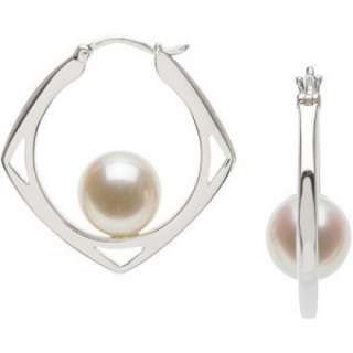8mm AAA White Pearl 3.86g 925 Silver Hoop Earrings  