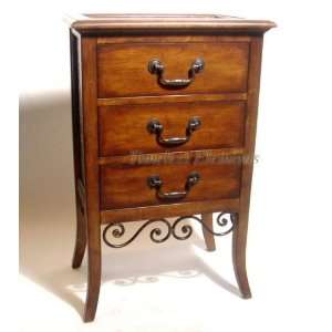  Wood Brass Floral Design Nightstand Side End Drawers Table 