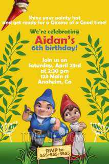 Gnomeo and Juliet gnome invitation birthday party favor printed or 
