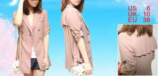Pink Roll Up Half Sleeve Chiffon Thin Coat for Lady S  