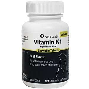  VetOne Vitamin K1 for Dogs and Cats 50 mg, 50 Chewable 