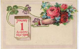 Hand Holding Flowers Scrap New Years 1908 Add on Card  
