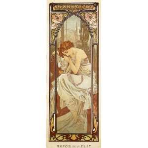 FRAMED oil paintings   Alphonse Maria Mucha   24 x 64 inches   Nights 