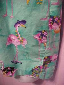 SCRUB MED Seafoam Flamingo Button Down Scrubs Top S  