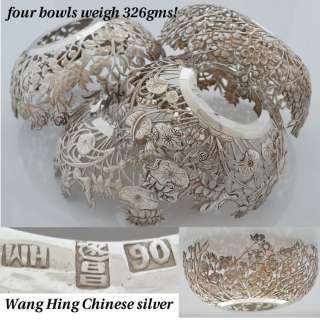 Antique Chinese export solid silver bowl set Wang Hing dish not scrap 