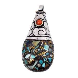    Sterling Silver Turquoise Inlaid Waterdrop Pendant Jewelry
