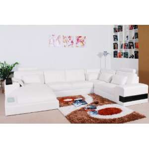    Modern White Leather Sectional Sofa with Light