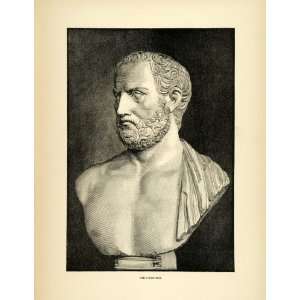  1890 Wood Engraving Thucydides Greek Historian Alimos Bust 