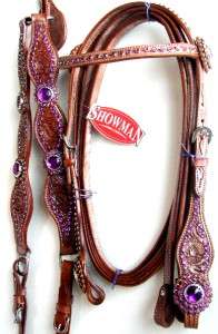   LEATHER WESTERN HEADSTALL Breastplate SHOW TACK PURPLE BLING NU  