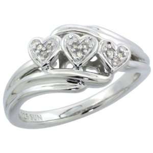 Sterling Silver Triple Heart Engagement Ring w/ Tiny Brilliant Cut 