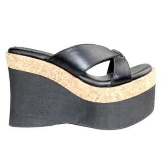 Platform Wedge Thong Sandals Cork Black Sz 4 10 / open toe Generation 