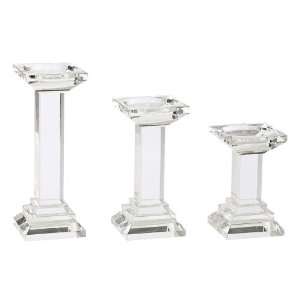    Set of 3 Clear Crystal Pillar Style Candle Holders