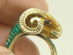 Rare Vintage 14K Yellow Gold Enamel Rams Head Ring 13.5 grams  
