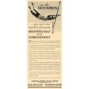 1936 Ad Germany Olympics American Express Travel   Original Print Ad