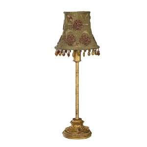  gold scroll lamp khaki beaded shade