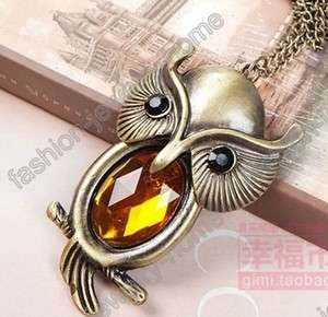 Fashion retro bronze Acryl amber crystal owl necklace pendant  