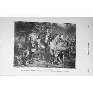    1913 Antique Print Hunting Scene Horses Hounds Dogs