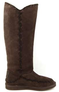   COUTURE MARSHA Chocolate Brown Waxy Suede Womens Pompoms Tall Boots 10