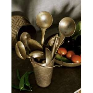  Traditional Brass Kitchen Utensils in a Home, Amber, Near 