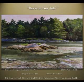 Rocks Low Tide Maine Landscape Painting Audrey Bechler  