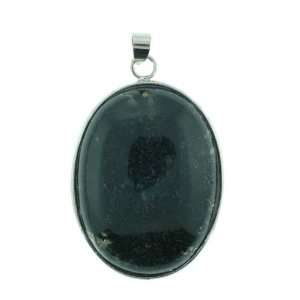Pendants   Black Agate Oval Inlay Silver Plated Base Metal   40mm 