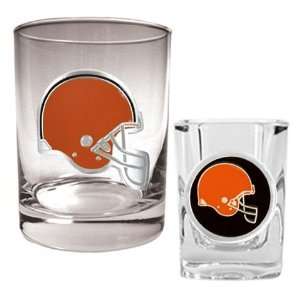  Cleveland Browns Rock Glass & Shot Glass Set Sports 
