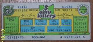 LOT of 5 Vintage OHIO lottery tickets from 1976  
