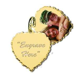  Yellow Gold Scalloped Heart Swivel Photo Pendant Jewelry