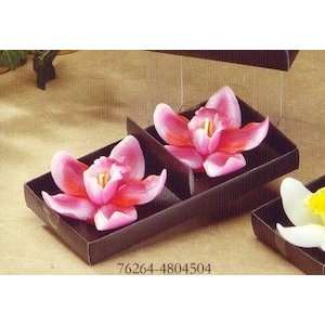  Large Pink Orchid Floating Candles, 2 Piece Set