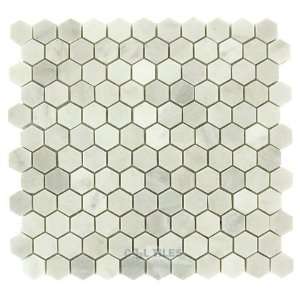  Majesta tiles   1 marble hexagon tile in white statuary 