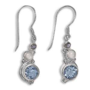   Dawn Topaz, Iolite and Moonstone Dangle Earrings by Sajen Jewelry