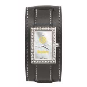 Pittsburgh Steelers Starlette Wide Black Leather Watch  