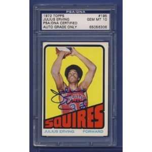  Julius Erving Autographed Picture   1972 Topps #195 Card 