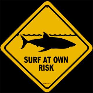 SHARK WARNING SIGN surf at own risk SURFBOARD WALL ART  