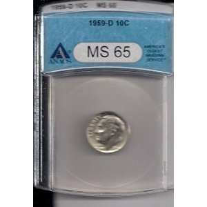  1959 D Roosevelt DIME SILVER MS65 ANACS 