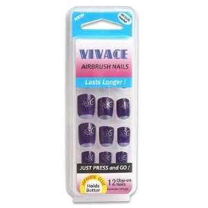  12pc Vivace Airbrush Purple with Silver Tip False Nail 