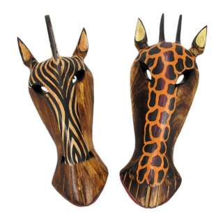 Zebra And Giraffe African Giraffe Jungle Mask Wall Hangings  
