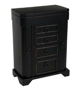   Jewelry Box Wood Storage Chest Black with Distressed Detail NEW  