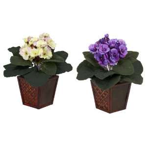  Real Looking African Violet w/Vase Silk Plant (Set of 2 